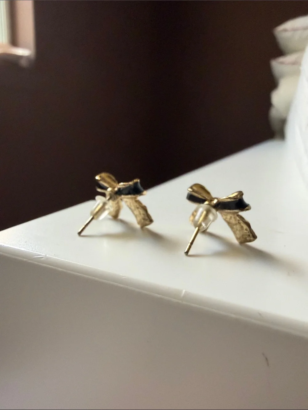Gold & Black Bow Stud Earrings